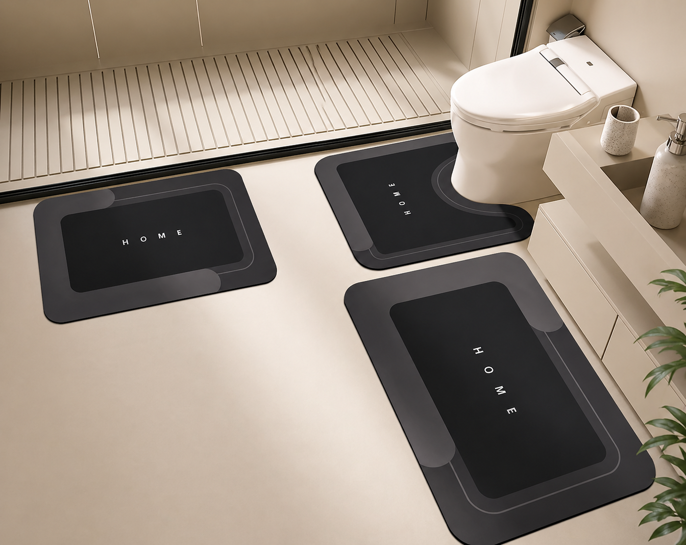 3-Piece Anti-Slip Bathroom Mat Set – Quick-Dry U-Shaped Toilet & Floor Mats